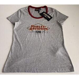 HARLEY DAVIDSON 120th Light Heather Grey Knit Tee Short Sleeve Women's Sz S NEW
